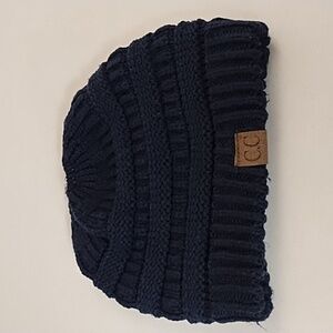 CC Navy Blue Knit Ponytail Stocking Cap Hat